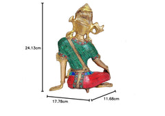 AONA Indra Dev idol size diagram: 24.13 cm height, 17.78 cm width
