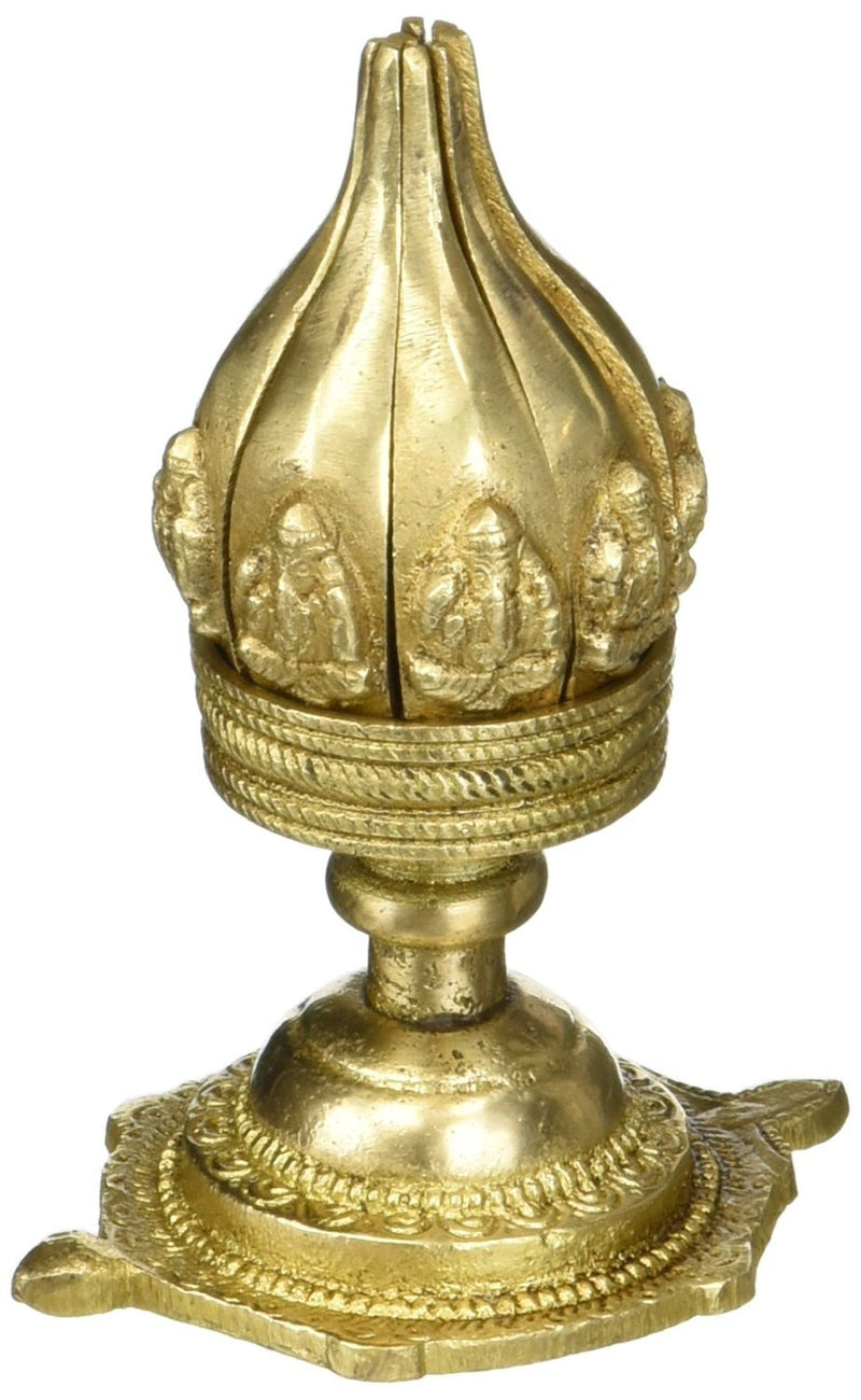 Brass Ganesha Aarti Diya Oil Wick Lamp Lotus Flower (Height: 4 Inches)