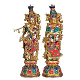 Radha-Krishna brass figurine, 18 in, standing pose with ornate crowns