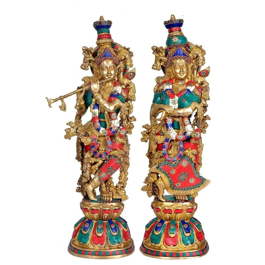 Brass Radha Krishna Figurine (Height 18 Inches)
