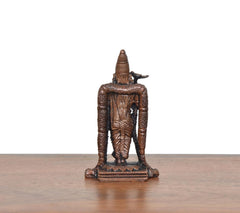 Copper Madurai Meenakshi idol, back view with carved figure and raised base