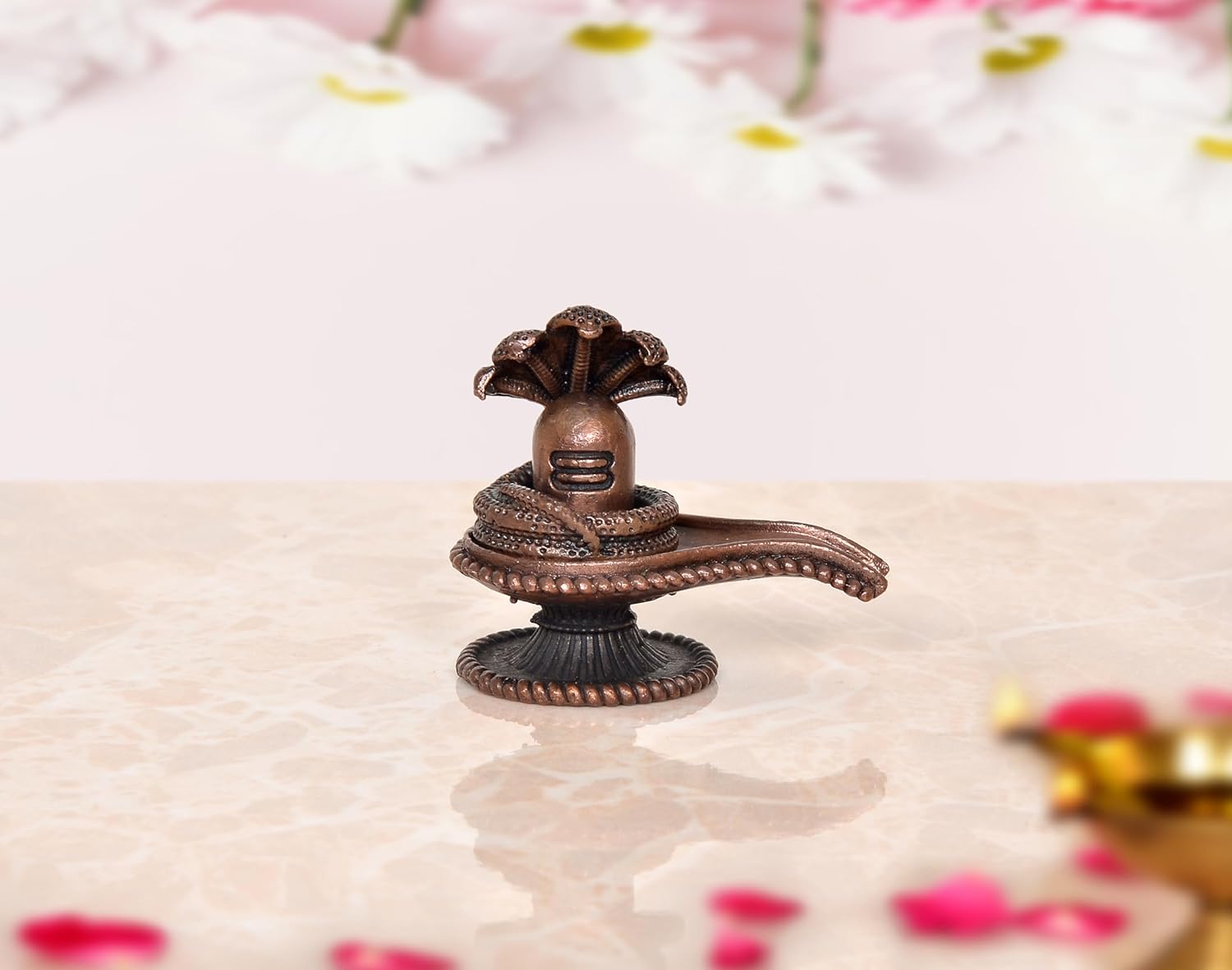 Copper Shiva Ling Murti Shivling with Sheshnaag Maharaj Figurine Sculpture Deity Lord Shivling Statue Hindu Puja Vastu Gifts Home Decor Height: 2.5 inch