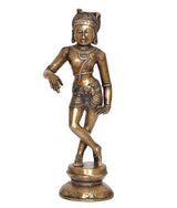 Messingfarbene Shiva-Skulptur, stehende Figur mit Schmuck, frontal
