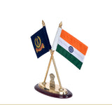 Brass flag stand with Indian National Flag and Indian Revenue service flag