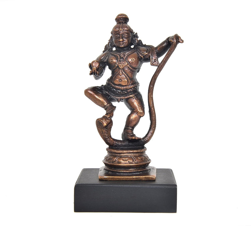 Copper Krishna Bhagwan Murti Dancing on Kaliya Naag Religious Statue (Height:4.5 Inch)