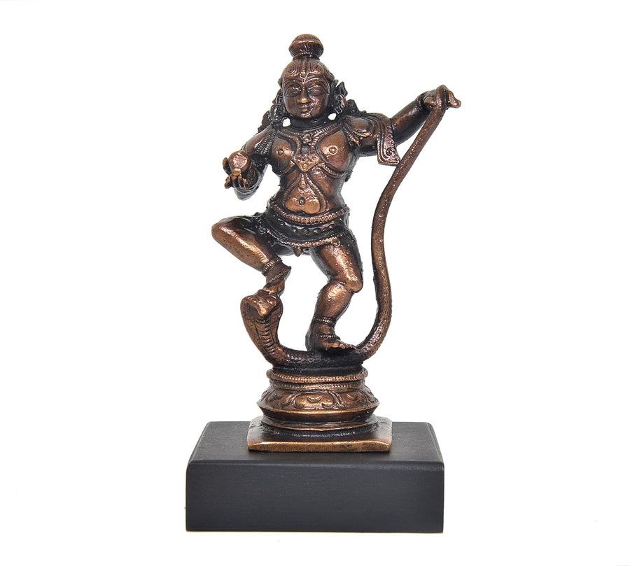 Copper Krishna Bhagwan Murti Dancing on Kaliya Naag Religious Statue (Height:4.5 Inch) Craft Detail