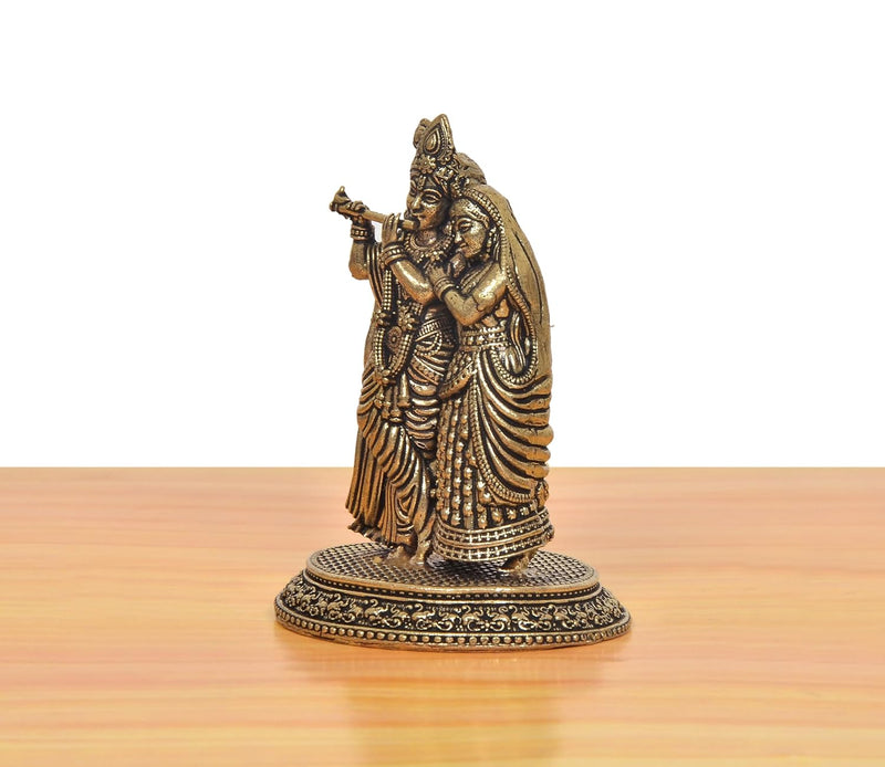 Bronze Radha Krishna Idol Playing his Flute (Height:3 Inch)