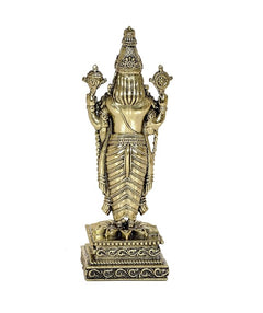 Tirupati Balaji brass idol statue, back view with carved draped outfit and crown