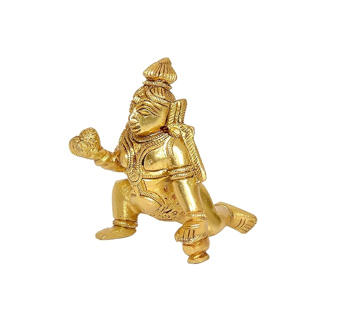 Brass Lord Laddu Gopal Bal Krishna Thakur ji Idol Statue | Pooja Home Decor Mandir |(Height 3 Inch)