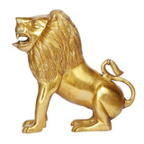 Brass lion idol statue, 8.5-inch tall, side view with open mouth
