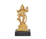 Dancing Bal Krishna brass figurine, detailed face and raised hand pose, black base