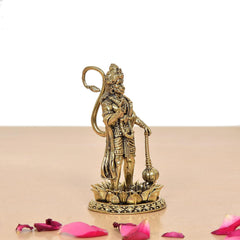 Superfine Brass Hanuman Ji idol in profile, standing pose with ornate jewelry and tail curl