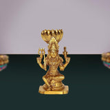 Gold brass Durga Mariamman idol, four-armed with crown and trident, 8 in