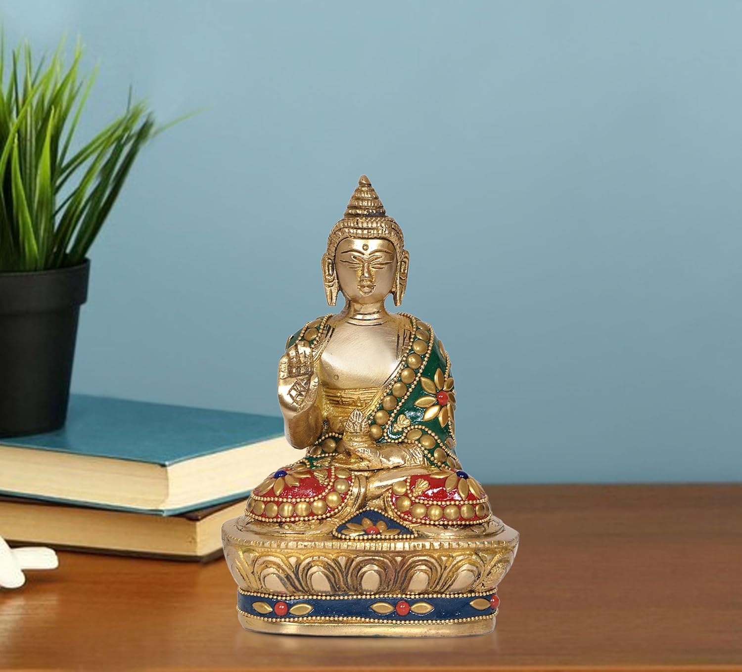 Brass Buddha Statue - Handcrafted Spiritual Decor for Home Decor and Office - Meditating Buddha Idol (Height 8 Inch) (Multicolor)