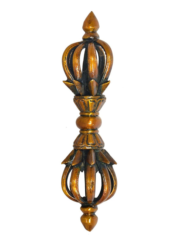Brass Tibetan Buddhist Eight Pronged Small Dorje in Brass Handmade (Height: 7 inch) (Multicolor 1) Entryway Setting