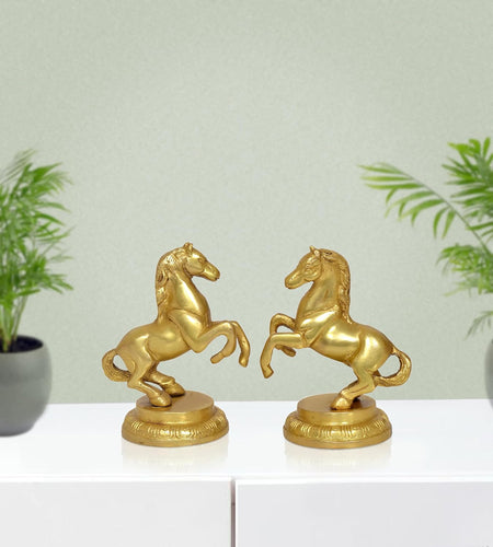 Brass Pair of uprising Horse Statues (Height 4.5 Inch)