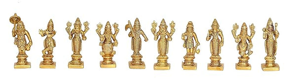 Brass FINE DASHAVATAR/Vishnu Avatars Statue Set (10 PC) Golden Color in Brass (Height : 3.0 Inches)