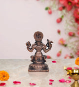Copper Sharadamba Devi statue back view with emblem, seated, four hands