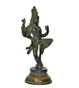 Brass Ardhanrishvara statue rear-side view, detailed ornaments and sculpted torso