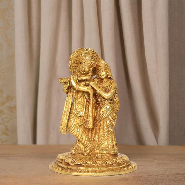 Brass Radha Krishna Idol Statue Radha Krishna for Home Decor and Pooja Mandir Office Decor (Height 8 Inch) Entryway Setting