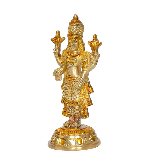 Brass Lord Tirupati Bala Ji Idol Statue Home Temple Office Figurine Showpiece Multicolour (Height 7.5 Inch) Study Setting