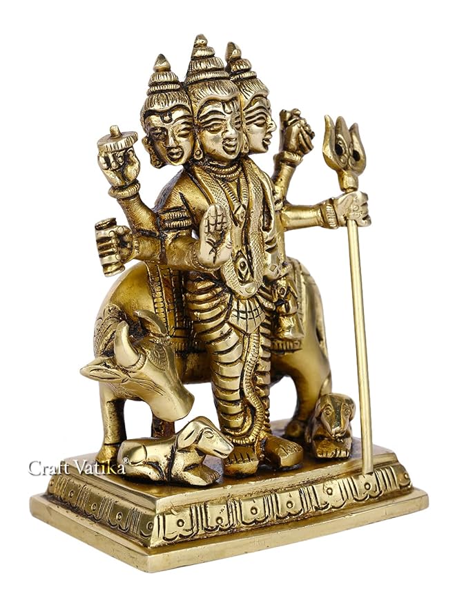 Lord Dattatreya Bhagwan Brass Idol Statue Murti for Home Pooja Office Decor Trimurti Bhagwan Sculpture (4.9 Inches Height)