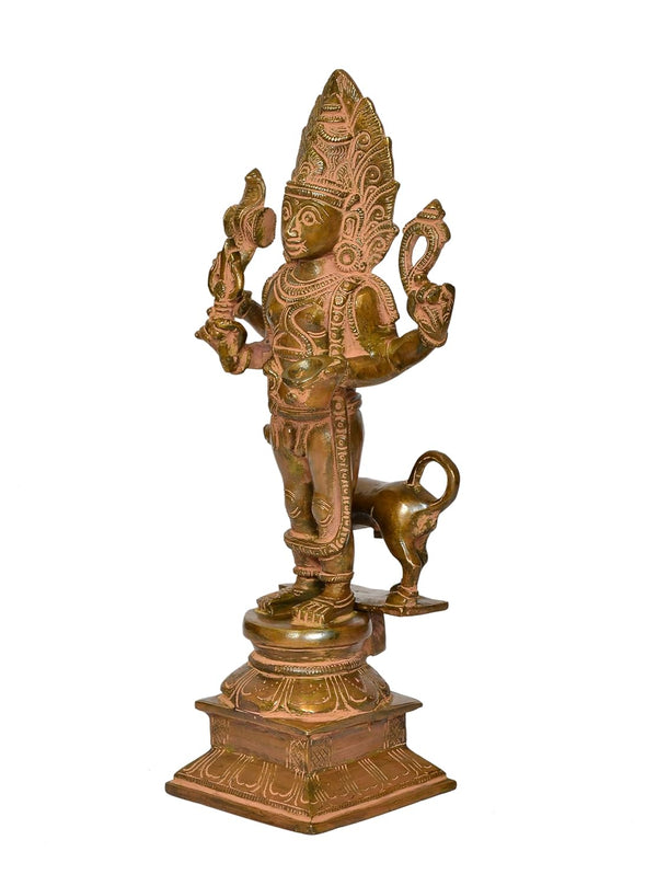 Brass Lord Shree Kal Bhairav Idol Pooja Shri Kaal Batuk Bhairava Puja Home Decor Bhirav Statues Idols (Height 11.5 Inch) Study Setting