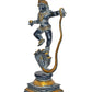 Brass Krishna Bhagwan Murti Dancing on Kaliya Naag Religious Statue for Home Temple Pooja Mandir Office Decor (Height 18.5 Inch)