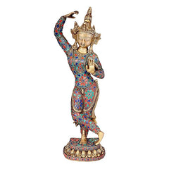Maa Tara Devi brass idol statue with multicolor painted patterns, raised hand