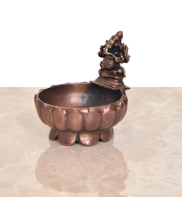 Copper Ganesha Urli Bowl for Ganga Jaal (Height 3 Inch) Study Setting