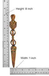 Brass multicolor phurba dagger pendant on ruler: 8 in height, 1 in width