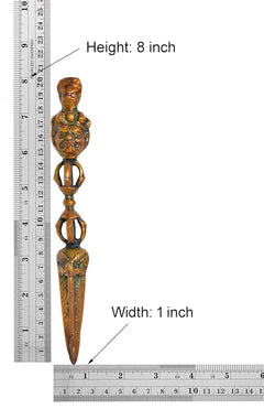 Brass multicolor phurba dagger pendant on ruler: 8 in height, 1 in width