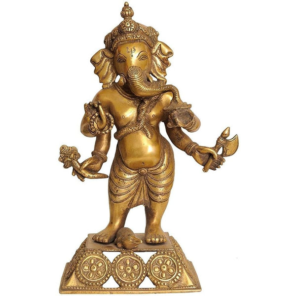 Brass Standing Ganesha, Height: 12.5 Inch