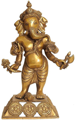 Brass Standing Ganesha, Height: 12.5 Inch