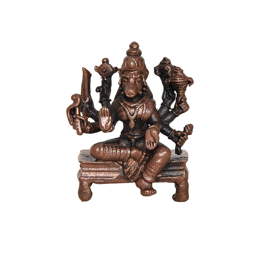Copper Goddess Varahi Idol Figurine Eight Armed Sculpture Showpiece Home Temple Office Golden Height 4.5 cm Craft Detail