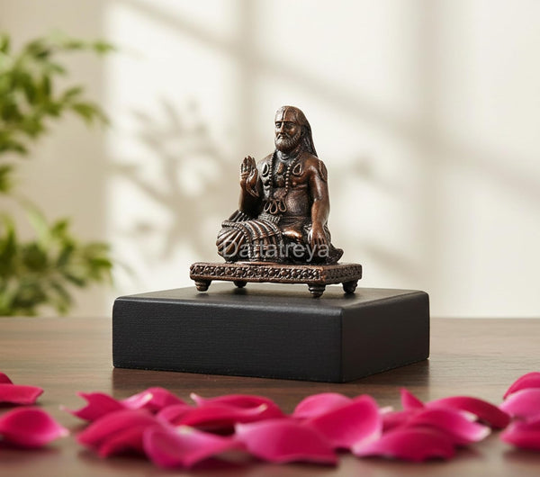 Copper Raghavendra Swami Statue - Revered Guru Idol (Height:2 Inch)
