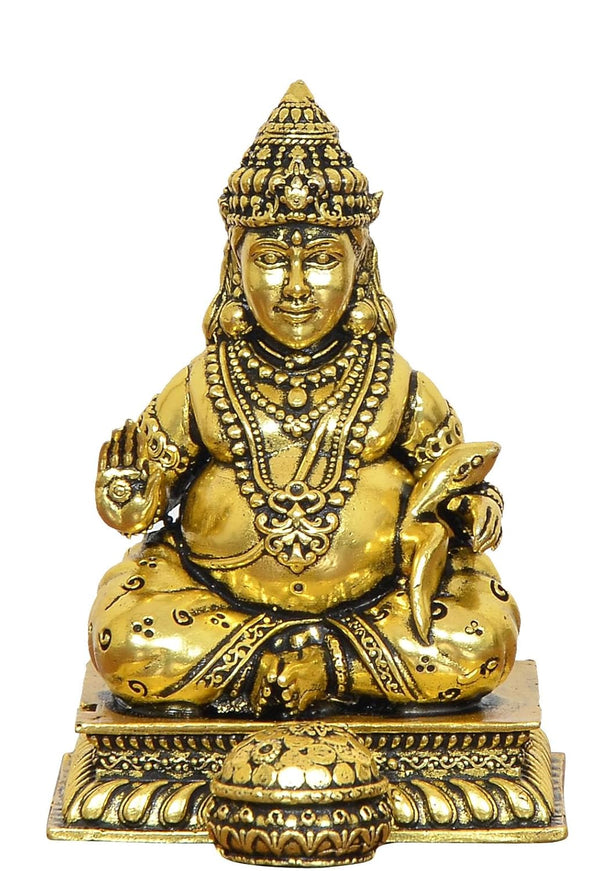 Superfine Brass Kuber Idol Statue golden (Height 3 Inch) Entryway Setting