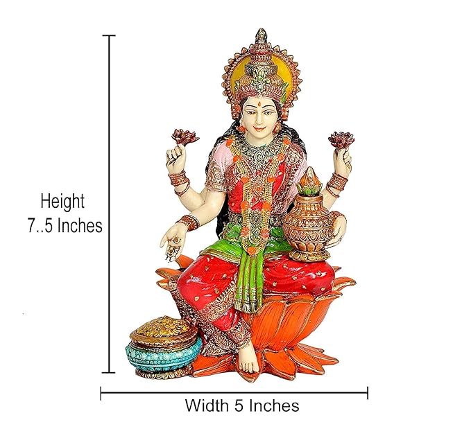 Polyrein Lakshmi Statue Idol On Lotus for Home Decor for Diwali | Height : 7 Inches (Orange)