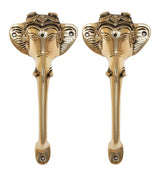 Brass Ganesha face door handle pair with two curved lever handles