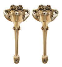 Brass Ganesha face door handle pair with two curved lever handles