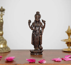 Brass Lord Vishnu idol, 5 inch standing with multiple arms and ornate crown