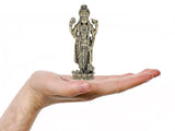 Lord Vishnu brass idol statue held in palm, 4 inch showpiece for mandir worship