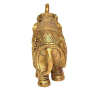 Brass elephant figurine, rear view with textured patterned back and detailed legs
