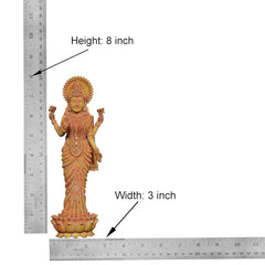 Superfine Brass Lakshmi standing murti, 8 inch, shown with height/width ruler