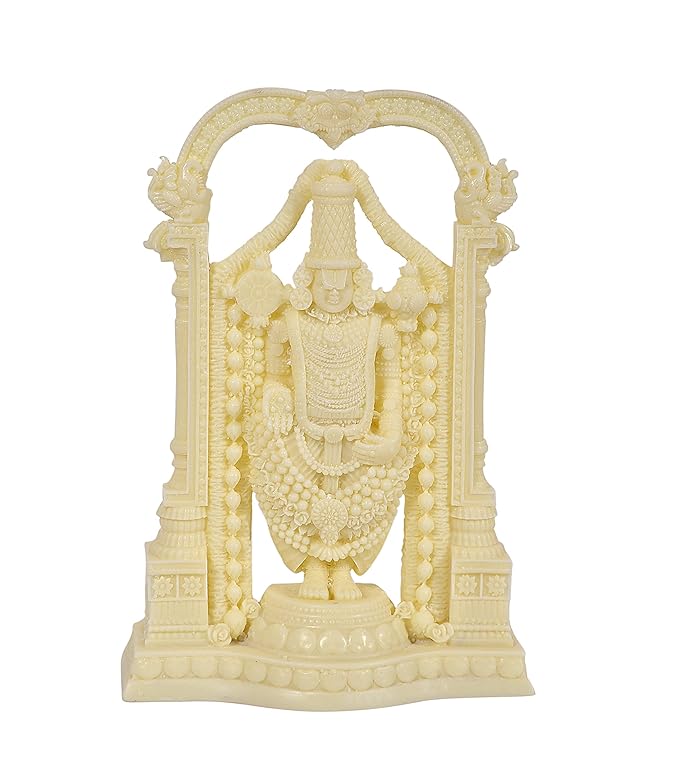 Ivory Cold Cast Tirupati Balaji Murti Idol for Pooja Room in Resin, Height 8 inch