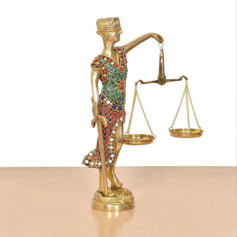 Brass Justice Lady Blind Folded Idol Golden (Height 9.5 Inch)