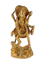 Brass Maa Kali statue idol, 8 inch height, standing figure with detailed ornaments