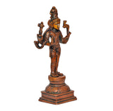 Brass Lord Shiva statue angled side view, four arms, engraved details, on pedestal base