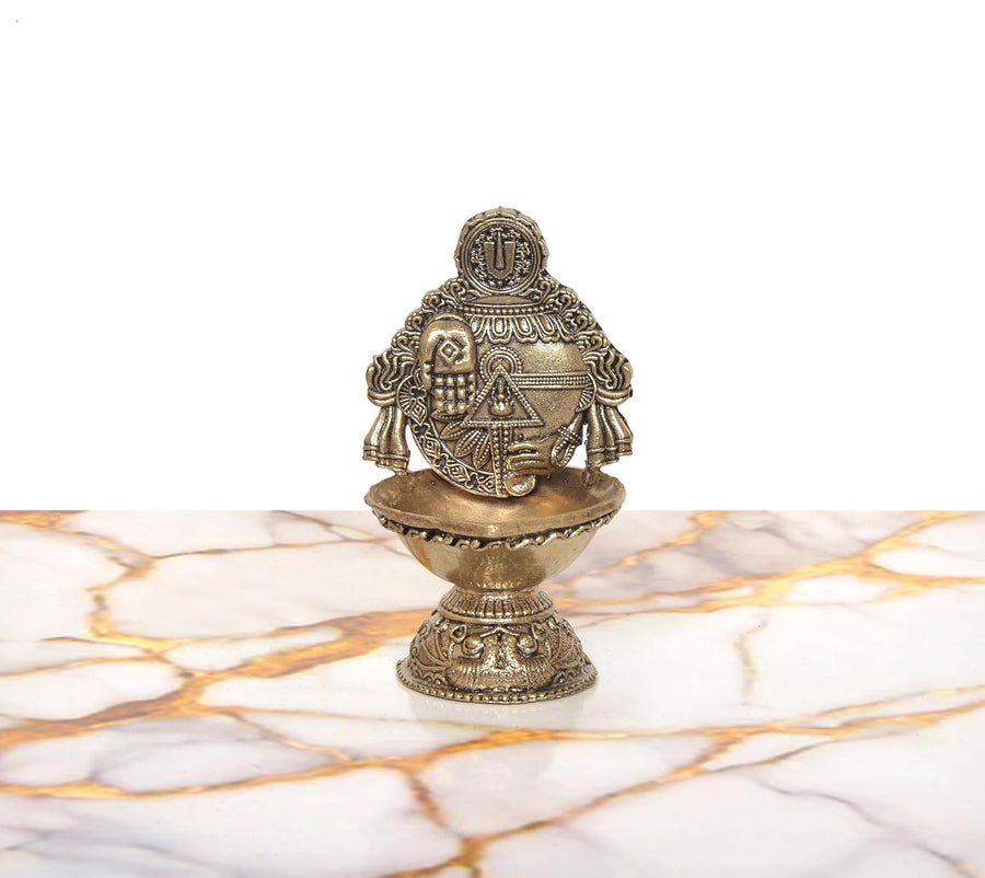 Superfine Brass Oil Lamp Lord Venkateshwara Symbols Figurine (Height:4 Inch) Craft Detail