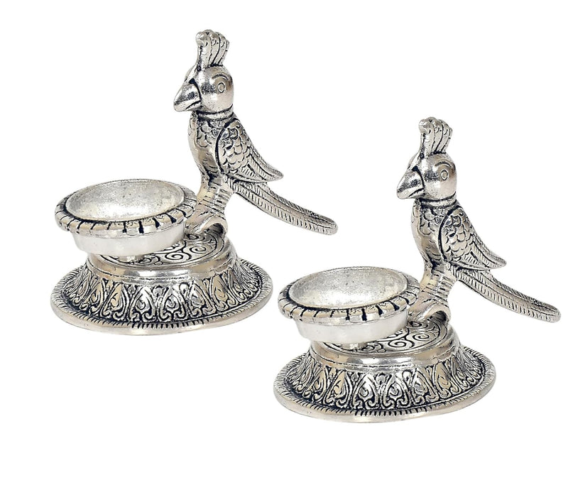 Metal Parrot Oil Diya Lamp Set of 2 | (Height 4 Inch)